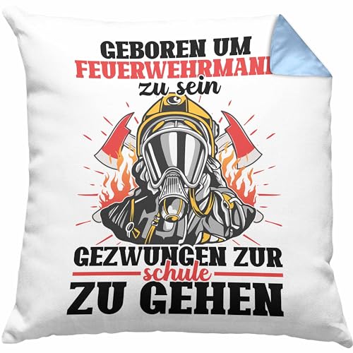 Trendation - Feuerwehr Kissen Sohn Jungs Geschenke Zubehör Lustig Kinder Geburtstag Gezwungen Zur Schule Dekokissen mit Füllung 40x40 (Blau) von Trendation