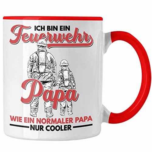 Trendation - Feuerwehr Papa Tasse Geschenke Zubehör Lustig Einsatz Geburtstag Spruch Vatertag Feuerwehrmann Geschenkidee (Rot) von Trendation