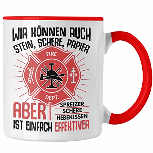 Trendation - Feuerwehr Tasse Geschenke Zubehör Lustig Einsatz Geburtstag Spruch Mann Fire (Rot) von Trendation