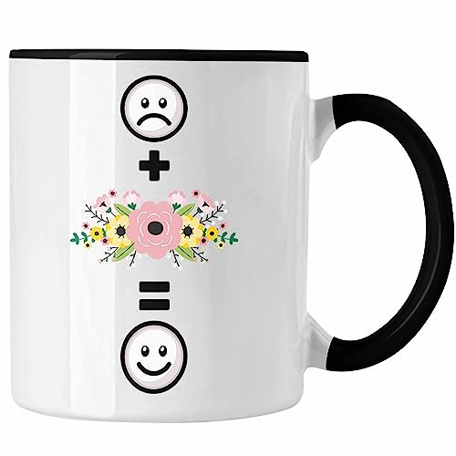 Trendation - Floristin Tasse Geschenk für Blumen Liebhaber Verkäuferin Lustige Geschenkidee :(+ Blumen = :) Geburtstag (Schwarz) von Trendation