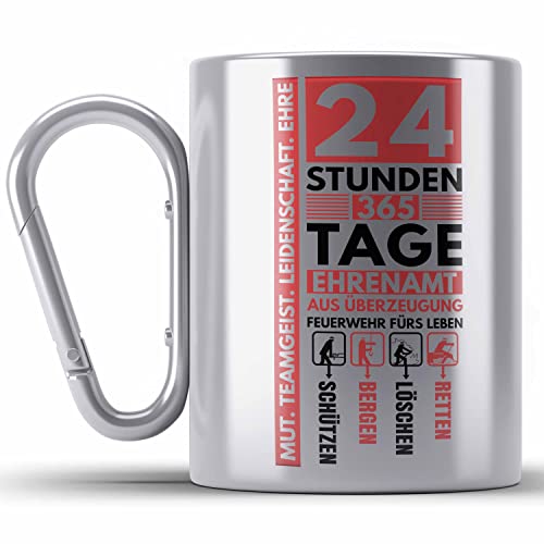 Trendation - Freiwillige Feuerwehr Edelstahl Tasse Karabiner geschenk Feuerwehrmann (Silber) von Trendation