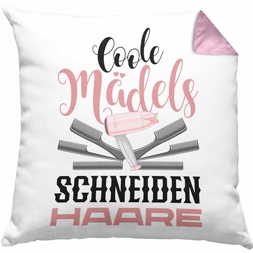 Trendation - Friseurin Kissen Geschenk Schere Grafik Frisörin Geschenkidee Geburtstag Weihnachten Coole Mädels Schneiden Haare Hair Stylistin Dekokissen mit Füllung 40x40 (Rosa) von Trendation