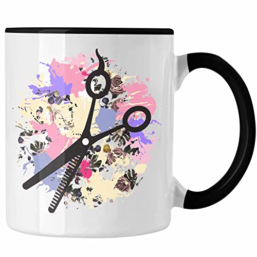 Trendation - Friseurin Tasse Geschenk Schere Grafik Frisörin Geschenkidee Geburtstag Weihnachten (Schwarz) von Trendation