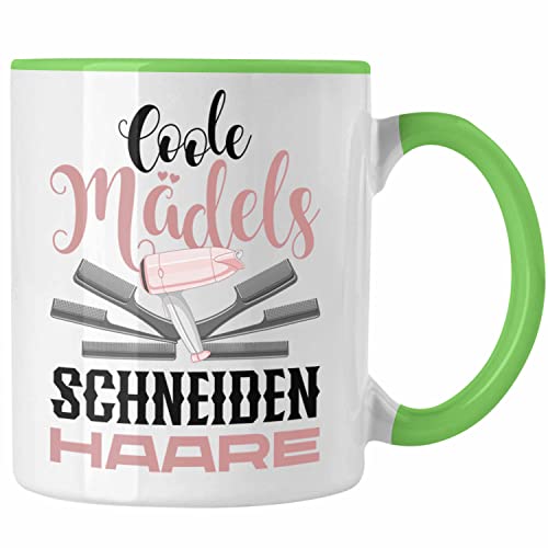 Trendation - Friseurin Tasse Geschenk Schere Grafik Frisörin Geschenkidee Geburtstag Weihnachten Coole Mädels Schneiden Haare Hair Stylistin (Grün) von Trendation