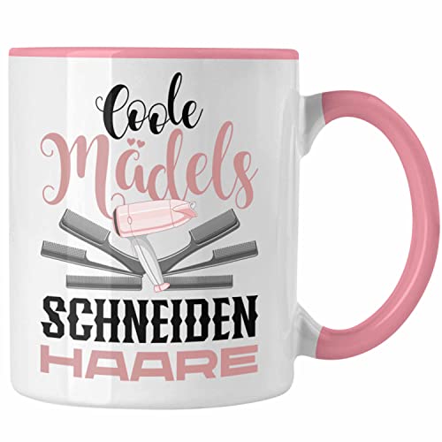 Trendation - Friseurin Tasse Geschenk Schere Grafik Frisörin Geschenkidee Geburtstag Weihnachten Coole Mädels Schneiden Haare Hair Stylistin (Rosa) von Trendation