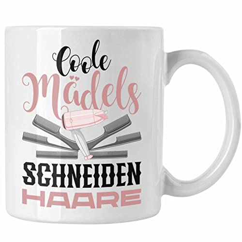 Trendation - Friseurin Tasse Geschenk Schere Grafik Frisörin Geschenkidee Geburtstag Weihnachten Coole Mädels Schneiden Haare Hair Stylistin (Weiß) von Trendation