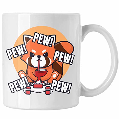 Trendation - Gamer Panda Tasse Kinder Geschenkidee für Jungs Mädchen Lustige Grafik Gaming Jungen Pew (Weiß) von Trendation