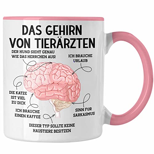 Trendation - Gehirn Tierarzt Tasse Tierärztin Geschenk Lustiger Spruch Sprüche Weihnachten Geburtstag (Rosa) von Trendation