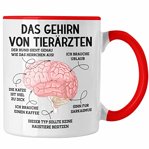 Trendation - Gehirn Tierarzt Tasse Tierärztin Geschenk Lustiger Spruch Sprüche Weihnachten Geburtstag (Rot) von Trendation