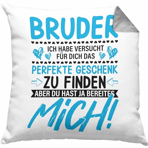 Trendation - Geschenk für Bruder Kissen Geschenkidee von Schwester Lustiger Spruch Geburtstag Bruder Dekokissen mit Füllung 40x40 (Grau) von Trendation