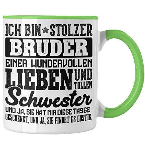 Trendation - Geschenk für Bruder von Schwester Tasse Lustig Geburtstag Weihnachten Lustig Stolzer Bruder (Grün) von Trendation