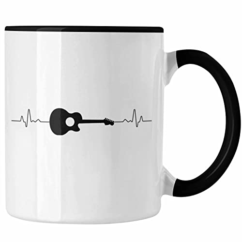 Trendation - Gitarre Geschenk Tasse Herzschlag Geschenkidee für Gitarist Geburtstag Weihnachten (Schwarz) von Trendation