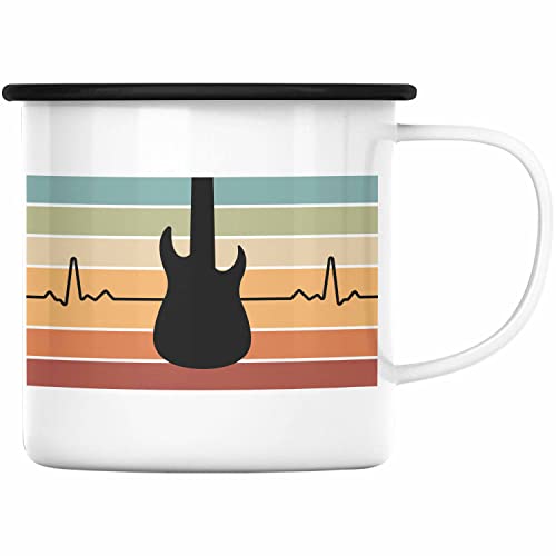 Trendation - Gitarrenspieler Geschenk Emaille Tasse Männer Frauen Gitarre Geschenkidee Gitarristen Gitarrist Geschenke (Schwarz) von Trendation