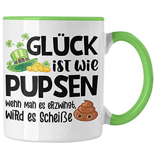 Trendation - Glück Ist Wie Pupsen Tassen Tasse Becher Kaffeetasse Lustig Spruch Geschenk Frauen Männer (Grün) von Trendation