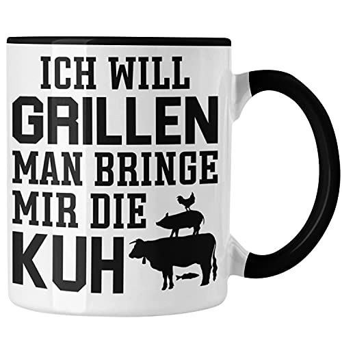 Trendation - Grill Tasse Geschenk Männer Steak Liebhaber Grillen Geschenkidee Vater (Schwarz) von Trendation