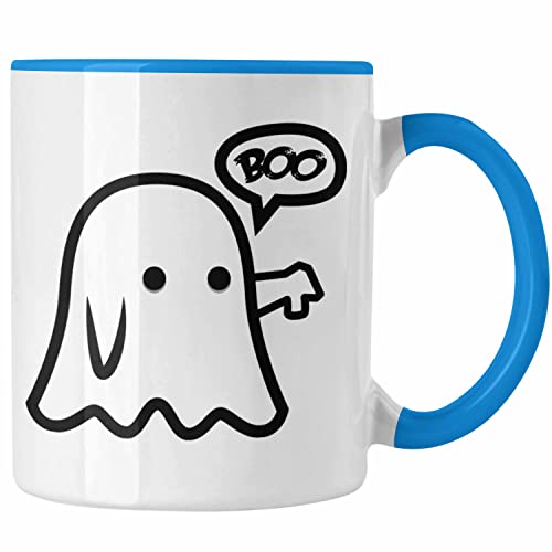 Trendation - Halloween Tasse Kürbis Dekoration Becher Boo Geist Daumen Runter (Blau) von Trendation