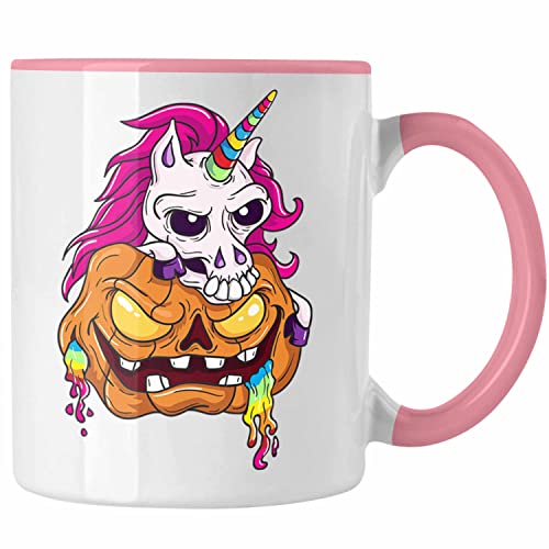 Trendation - Halloween Tasse Kürbis Dekoration Becher Einhorn Kürbis Gruselig (Rosa) von Trendation