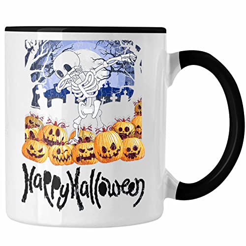 Trendation - Halloween Tasse Kürbis Dekoration Becher Happy Halloween Tanzen Skelet (Schwarz) von Trendation