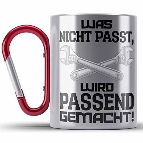 Trendation - Handwerker Edelstahl Tasse Karabiner mit Spruch Geschenke für Handwerk Kaffeebecher KFZ Mechaniker Mechatroniker (Rot) von Trendation