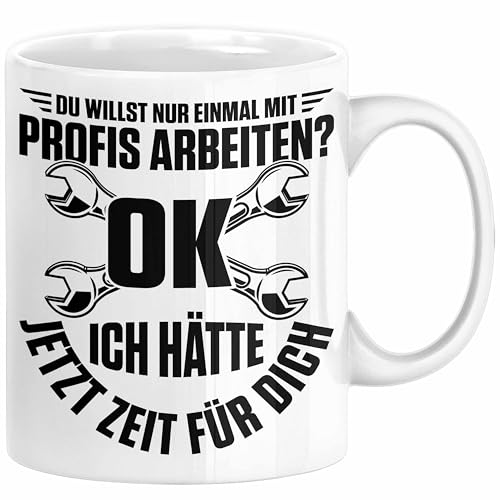 Trendation - Handwerker Tasse Geschenk Schrauber KFZ Mechaniker Mechatroniker Geschenkidee Schrauben Handwerker Papa Onkel Chef Mit Pofis Arbeiten (Weiß) von Trendation