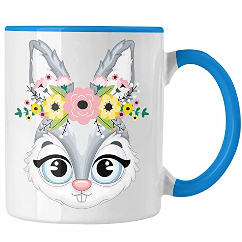 Trendation - Hasen Tasse Geschenk Hasen-Besitzer Kaninchen Kinder Süße Grafik Blumen (Blau) von Trendation