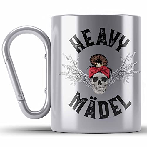 Trendation - Heavy Metal Mädel Geschenk Frauen Edelstahl Tasse Karabiner Death Metal Becher Metalfal Rocker Biker Geschenkidee (Silber) von Trendation