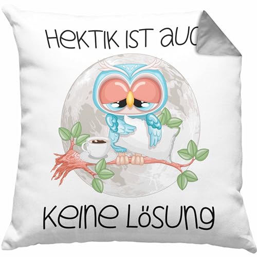 Trendation - Hektik Ist Auch Keine Lösung Eulen Kissen Geschenk Frauen Eulenliebhaber Fans Dekokissen mit Füllung 40x40 (Grau) von Trendation