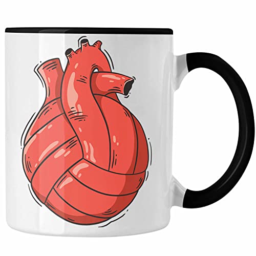 Trendation - Herz Tasse Valentinstag Volleyball Spieler Kaffeetasse Geschenk für Sie Ihn Liebe Blumen Volleyball Trainer Coach Grafik (Schwarz) von Trendation