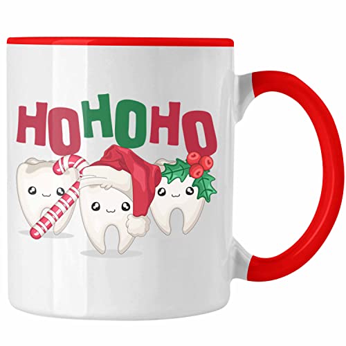 Trendation - Ho Ho Ho Zahnarzt Tasse Geschenk Weihnachten Zahnarztassistent Zahn-Grafik Weihnachtszeit (Rot) von Trendation