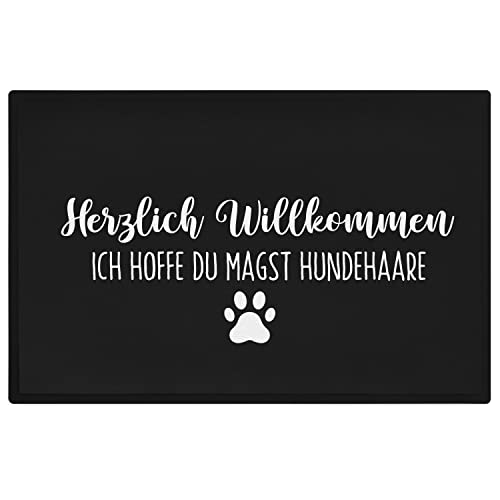 Trendation - Hunde Fußmatte Spruch Geschenk Hundebesitzer Willkommen Ich Hoffe Du Magst Hundehaare von Trendation