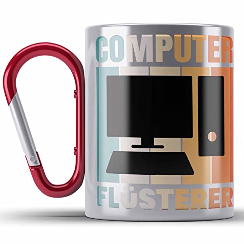 Trendation - IT Computer Nerd Flüsterer Informatiker Edelstahl Tasse Karabiner Lustig Geschenk IT Student Gadget Männer Weihnachten (Rot) von Trendation