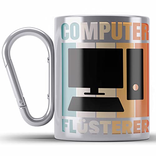 Trendation - IT Computer Nerd Flüsterer Informatiker Edelstahl Tasse Karabiner Lustig Geschenk IT Student Gadget Männer Weihnachten (Silber) von Trendation