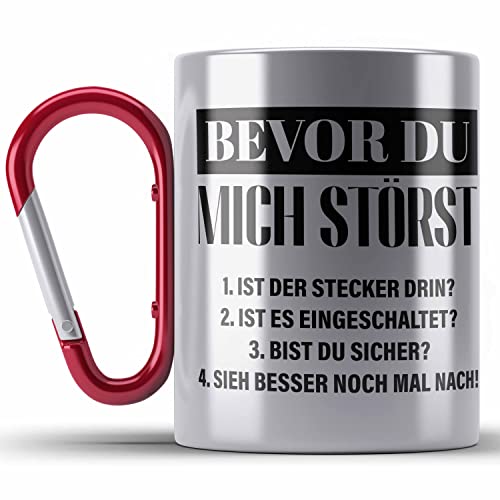 Trendation - IT Techniker Geschenk Edelstahl Tasse Karabiner Support IT Informatiker Geschenk Lustiger Spruch Männer (Rot) von Trendation