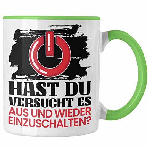 Trendation - IT Techniker Geschenk Tasse IT Support Informatiker Geschenk Lustiger Spruch Männer Aus Und Wieder Einschalten (Grün) von Trendation