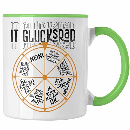 Trendation - IT Techniker Tasse Geschenk Lustiger Spruch IT Glücksrad Fachinformatiker Kaffeetasse (Grün) von Trendation