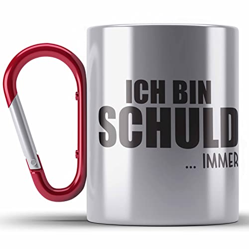 Trendation - Ich Bin Schuld IMMER Lustige BüroEdelstahl Tasse Karabiner mit Spruch für Kollege Kollegin Büro Edelstahl Tasse Karabiner Arbeit (Rot) von Trendation