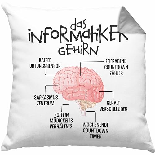 Trendation Informatiker Gehirn Kissen mit Füllung 40x40 Geschenk Lustiger Spruch Softwareentwickler Nerd Geschenkidee Programmierer Coder IT Techniker (Grau) von Trendation