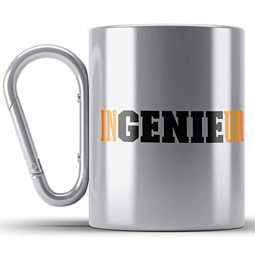 Trendation - Ingenieur Edelstahl Tasse Karabiner Gadget Geschenk Ingeneur Karabiner Edelstahl Tasse Karabiner Edelstahl Geschenkidee (Silber) von Trendation