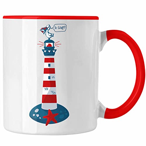 Trendation - Is Watt Tasse Geschenk Norddeutschland Moin Leuchtturm Kaffeetasse Möwe Nordnerney Sylt Fähr Baltrum (Rot) von Trendation