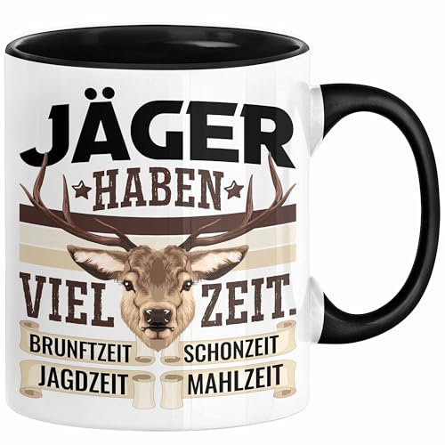Trendation - Jäger Haben Viel Zeit Tasse Geschenk für Jäger Becher Männer Spruch Jagd Jagen (Schwarz) von Trendation
