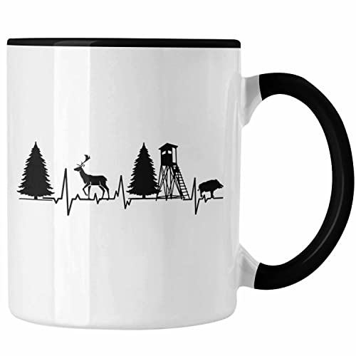 Trendation - Jagen Tasse Herzschlag Geschenkidee Jäger Geburtstag Weihnachten (Schwarz) von Trendation