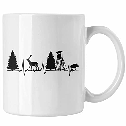 Trendation - Jagen Tasse Herzschlag Geschenkidee Jäger Geburtstag Weihnachten (Weiß) von Trendation