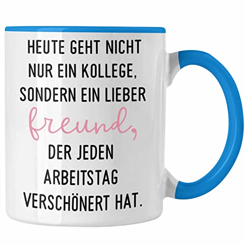 Trendation - Jobwechsel Geschenk Kollege Schöner Spruch Abschied Bester Kollege Abschiedsgeschenk (Blau) von Trendation