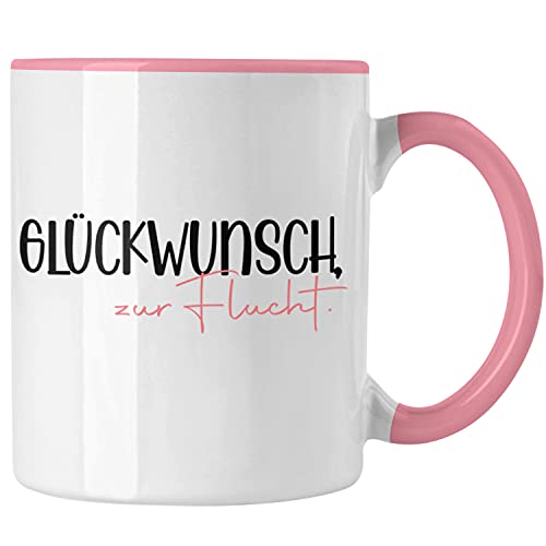 Trendation - Jobwechsel Tasse Geschenk Kollegin Kollege Lustig Abschiedsgeschenk Spruch Glückwunsch Zur Flucht Abschied (Rosa) von Trendation