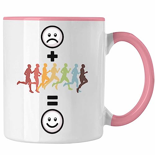 Trendation - Joggen Tasse Geschenk für Jogger, Marathon-Läufer Geburtstag Lustige Geschenkidee :(+ Laufen Joggen = :) (Rosa) von Trendation