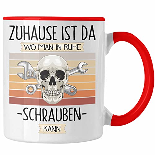 Trendation - KFZ Mechaniker Tasse Geschenk Geschenkidee Lustiger Spruch Zuhause Ist Da Wo Man In Ruhe Schrauben Kann (Rot) von Trendation