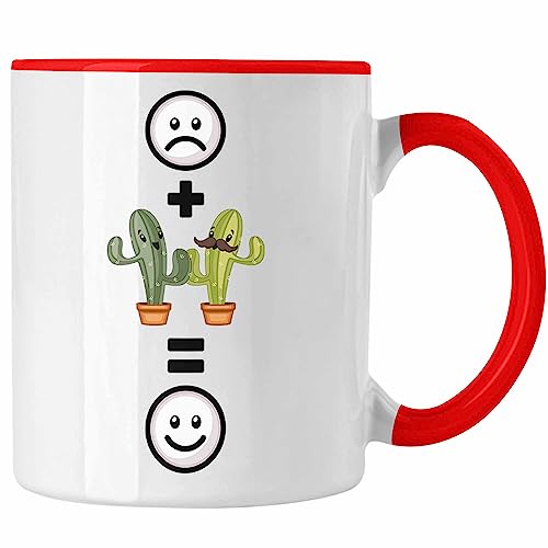 Trendation - Kaktus Tasse Geschenk für Kaktus-Liebhaber Lustige Geschenkidee :(+ Kaktus = :) (Rot) von Trendation