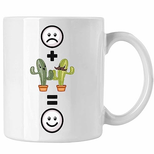 Trendation - Kaktus Tasse Geschenk für Kaktus-Liebhaber Lustige Geschenkidee :(+ Kaktus = :) (Weiß) von Trendation