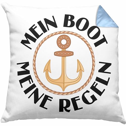Trendation Kapitän Kissen mit Füllung 40x40 Geschenk Käptn Lustiger Spruch Bootsfahrer Sportboot Herren Segler Segeln Motoboot Lustig (Blau) von Trendation