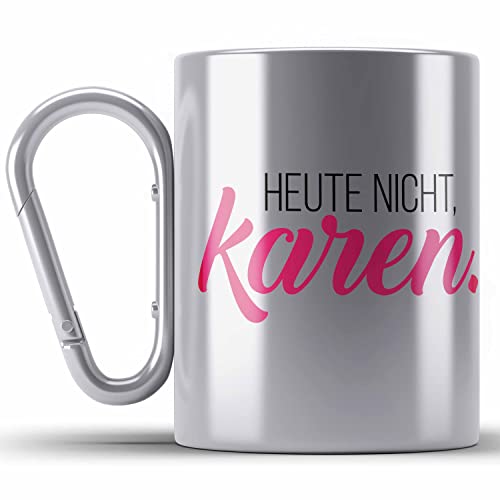 Trendation - - Karen Edelstahl Tasse Karabiner Geschenk für Karen Name Geschenkidee Geburtstag ( Silber ) von Trendation